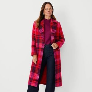 Ann Taylor Plaid Long Double Breasted Coat